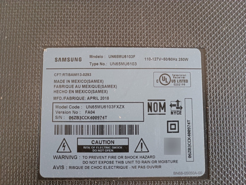 Tarjeta Main Samsung Un65mu6103f Bn94-12695x