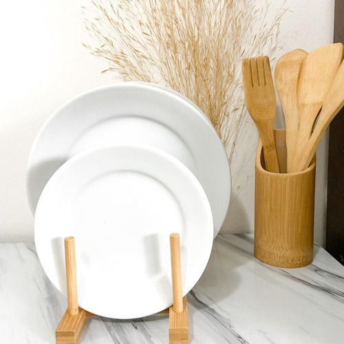 Kit Cozinha 5 Peças Bambu Utensílios Garfo Colher Espátula