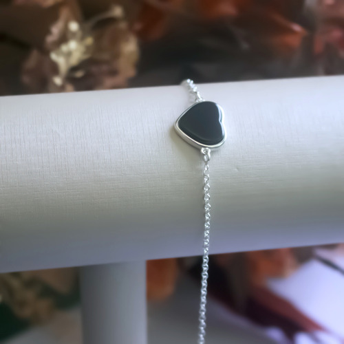 Pulseira Com Pingente Coração Onix Em Prata 925