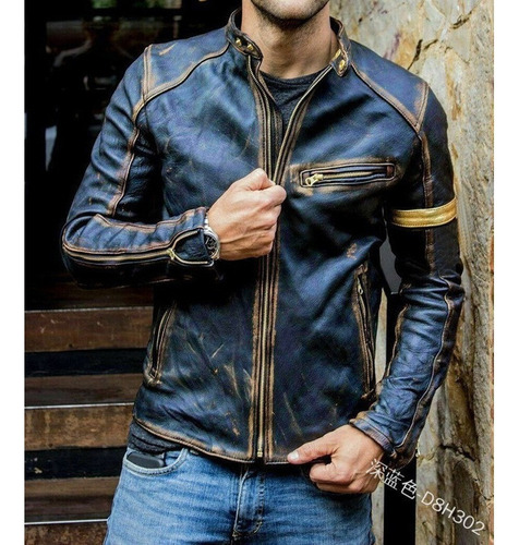 Chaqueta De Cuero Punk De Pie Con Cuello