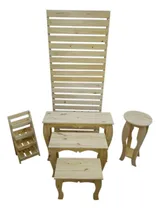 Comprar Combo Candy Bar De Pino 4 Mesas+ Panel Plegable+ Exhibidor