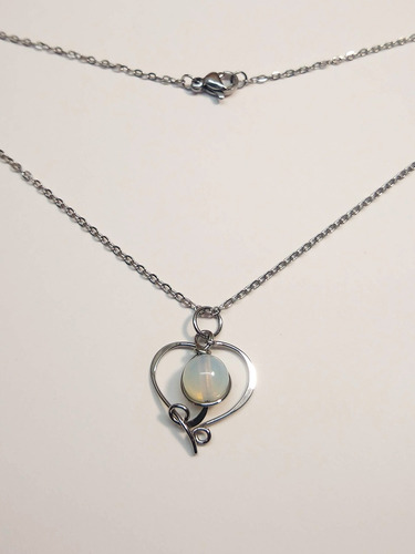 Imagen 2 de 4 de Conjunto Aro Y Dije Con Cadena De Piedra De La Luna Acero