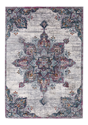 Alfombra Moderna Pelo Corto Gris Flor Central 290 X 200 Cm +