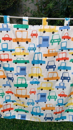 Cortinas De Ambiente Infantiles Blanco Paris Dos Paños Super Autitos Colores