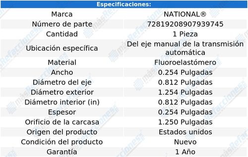 Retén Eje T/ A P/ Dodge D200 Pickup 68 Al 74 National
