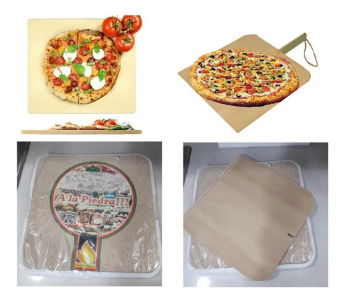 Imagen 9 de 9 de Combo Pizza Piedra Refractaria + Pala De Madera Para Horno