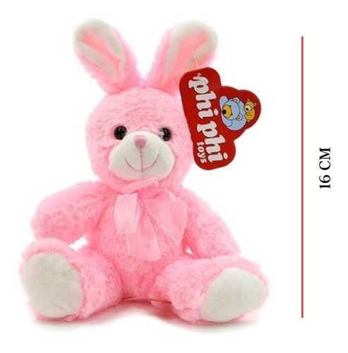 Imagen 2 de 4 de Conejita Orejas Parada Peluche 16cm Moño Conejo Phi Phi Toys