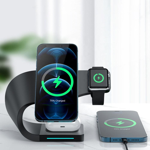 Base Inalámbrica Magsafe Qi 15w P/iPhone Iwatch AirPods 4en1