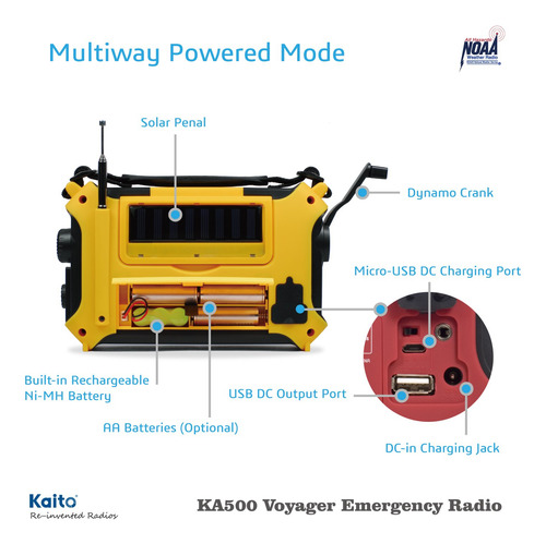 Radio De Alerta Kaito Ka500 Emergencia Am Fm Sw 5 Funciones Color