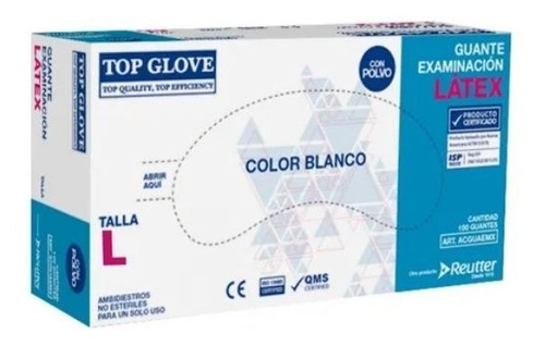 Guante De Latex Con Polvo Talla L Top Glove X 100 Un