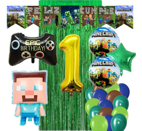 Set Combo De Globos De Minecraft+ Cortina +numero + Banderin