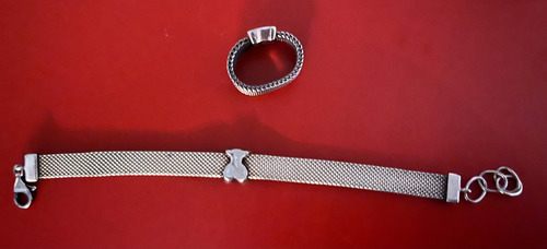 Pulsera Y Anillo Tous Plata 6.5 Excelente Estado Plateado 16 Cm (Usado)