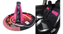 Comprar Fundas Cubre Asientos Cuero Rosa + Cubre Volante + Cofia