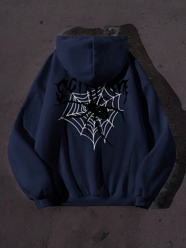 Hoodie Araña Scream Telaraña Impreso Espalda Sudadera Trendy