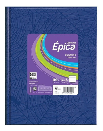 Cuaderno Ledesma ÉPICA Araña 48 hojas  rayadas unidad x 1 24cm x 19cm araña color azul