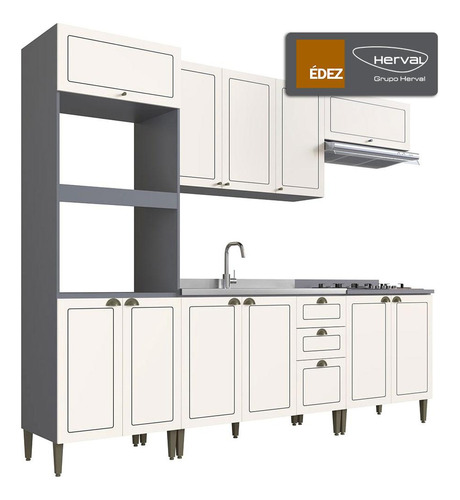 Cozinha Completa Modular Édez Due, 6 Peças, Branco Nevada