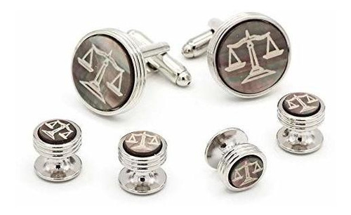 Legal Scales Engraved On Smoked Mop Tuxedo Cufflinks And Shi