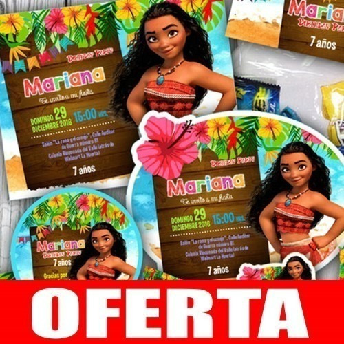 Kit Imprimible Moana Fiesta Invitaciones Etiquetas
