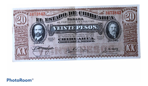 Billete Antiguo Revolucionario, 20 Pesos Chihuahua 3473842