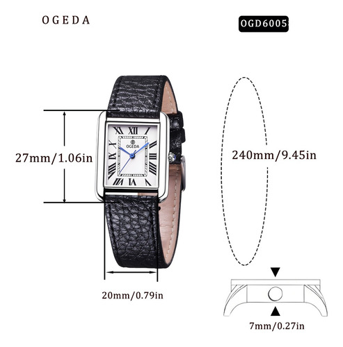 Reloj De Cuarzo Rectangular Clásico Ogeda Con Correa De Piel