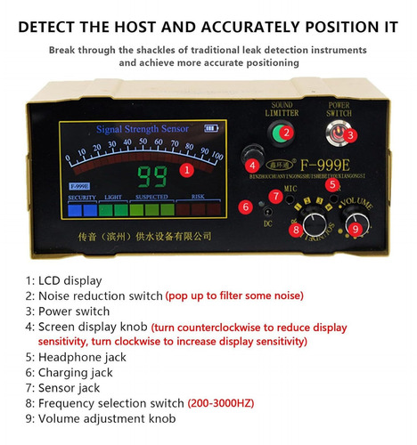 F-999e Detector Fugas Agua Tuberías Detección 2 Metros