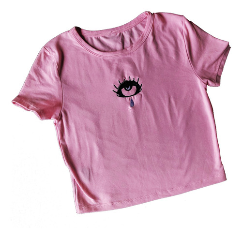 Top Remera Pupera Rosa Bordado Ojo Lagrima Lunar