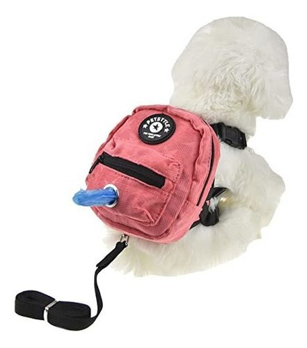 Mochila Para Perro Con Correa Con Dispensador De Bolsas Rosa