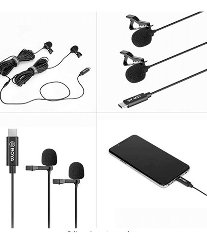 Micrófonos Boya BY-M3D de doble solapa con conector USB-C Android, color negro