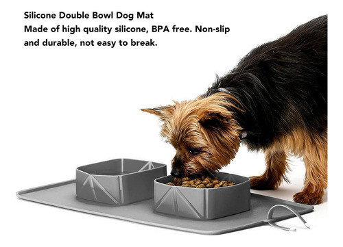 Dog Food Feeding Mat Silicone Double Bowl Foldable Anti Slip