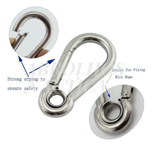 Kit 4 Mosquetão Trava Rápida Carga Max125kg Em Aço Inox 8 Mm
