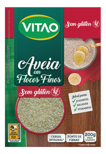 Aveia em flocos finos Vitao caixa sem glúten 200 g