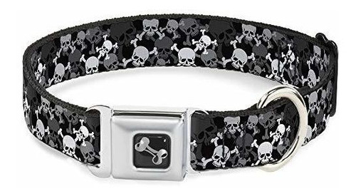 Collar De Perros Seatbelt Buckle Top Skulls Blanco Gv9ut