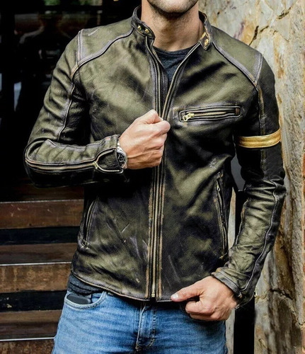 Chaqueta De Cuero Punk Con Cuello Alto Para Hombre 5xl