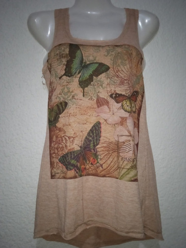 Musculosa Dama Talle S Modal Salmón Estampado Mariposas