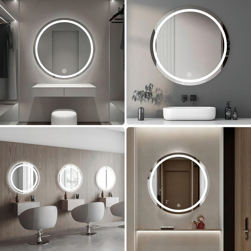Espejo redondo con luz led touch cálida JR decorativos para baño de 60cm x 60cm 3 modos