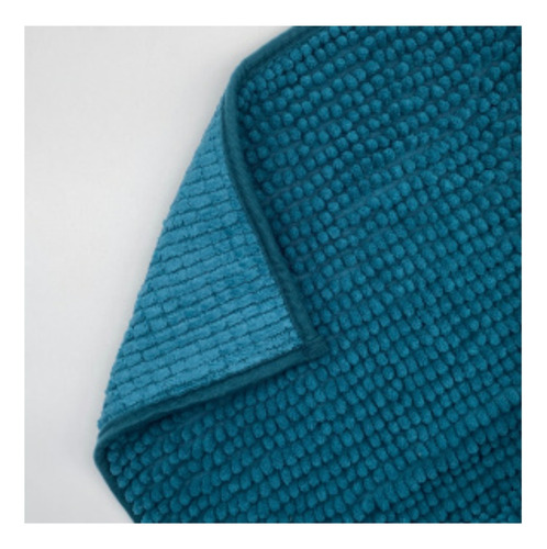 Set Combo Cortina Baño Estampada + Alfombra Shaggy + Ganchos Azul