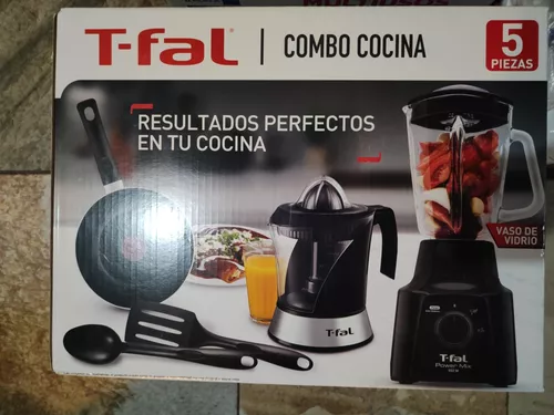 Combo T-fal Licuadora Vidrio + Batidora + Sartén 24cm Oferta Color Negro