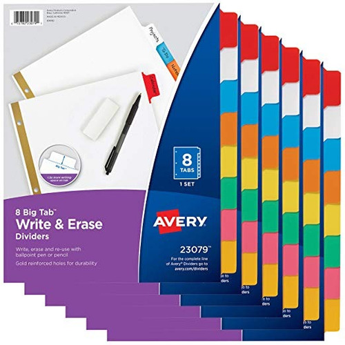 Avery 8-tab Carpeta Divisores, Escribir Y Erase Multicolores