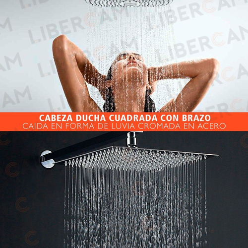 Imagen 9 de 10 de Flor Ducha Cuadrada 20x20 Acero Inoxidable + Brazo Caño 40cm