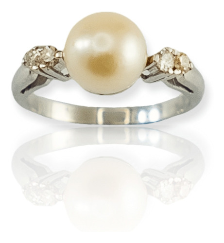 Anillo Oro Blanco 18k Con Brillantes Y Perla - Mujer- An388-