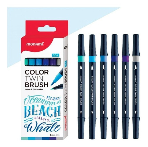 Monami Color Twin Brush, Doble Punta Pincel 6 Piezas
