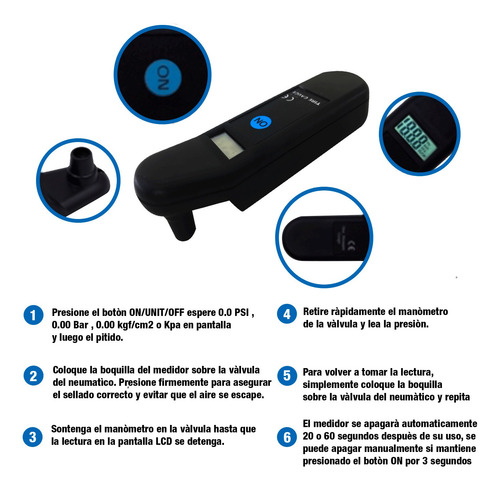 Medidor Digital Presión Aire Neumatico Manometro Premium