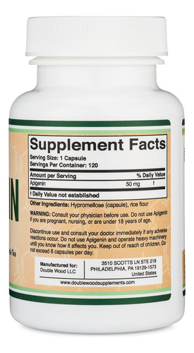 Suplemento De Apigenina Double Wood 50 Mg/cápsula 120 Cápsul