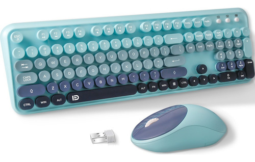 Kit Teclado y Mouse Inalámbrico FD EK8870 USB para Laptop Pc en Color Azul Índigo Idioma Inglés US QWERTY