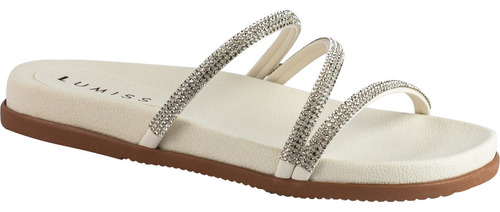 Sandália Papete Feminina Tiras Strass Confort Flat Brilho