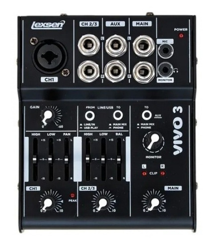 Consola Mixer Lexsen Vivo 3 Interfaz Audio Usb Profesional