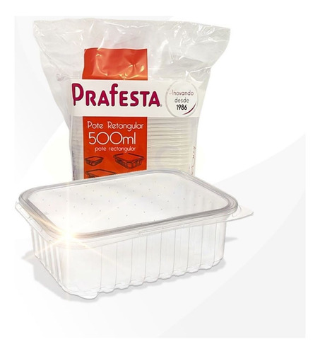 Kit Pote E Tampa Descartável 1000 Ml Retangular C/48 Unid
