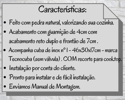 Pia Cozinha Granito Preto São Gabriel C/ Cuba+furo 200x60cm
