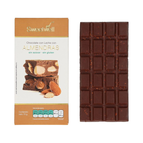 Chocolate Barra Leche Y Almendras Sweetwell Sin Azúcar 75grs