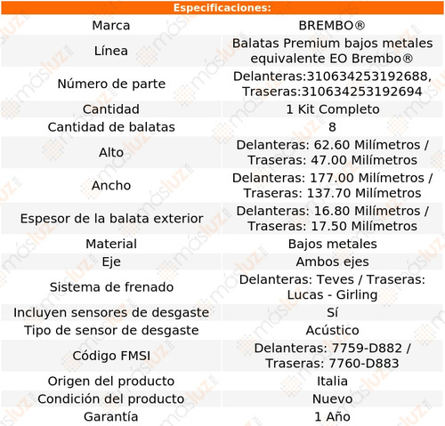 Jgo Balatas (bajos Metales) Tras+del Trailblazer 02/05